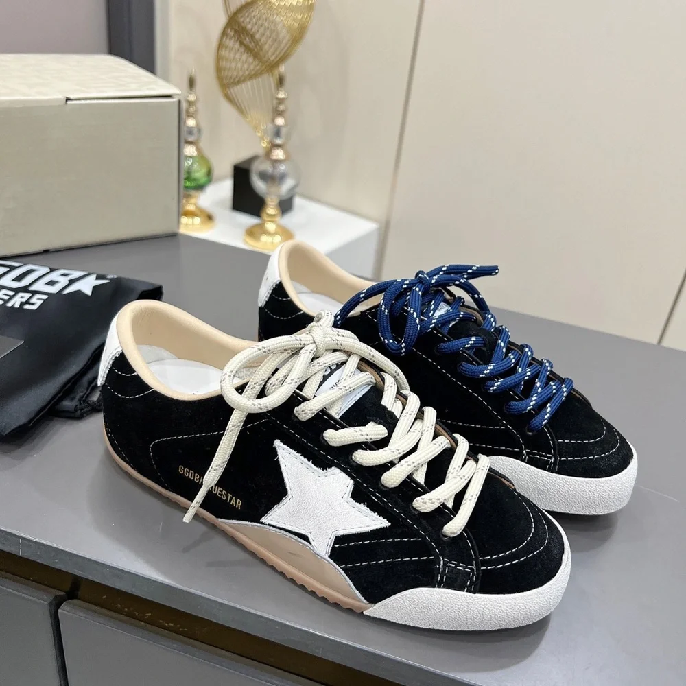 Golden Goose Black Suede Sneakers with White Star and Tan Sole - Picture 2 of 8